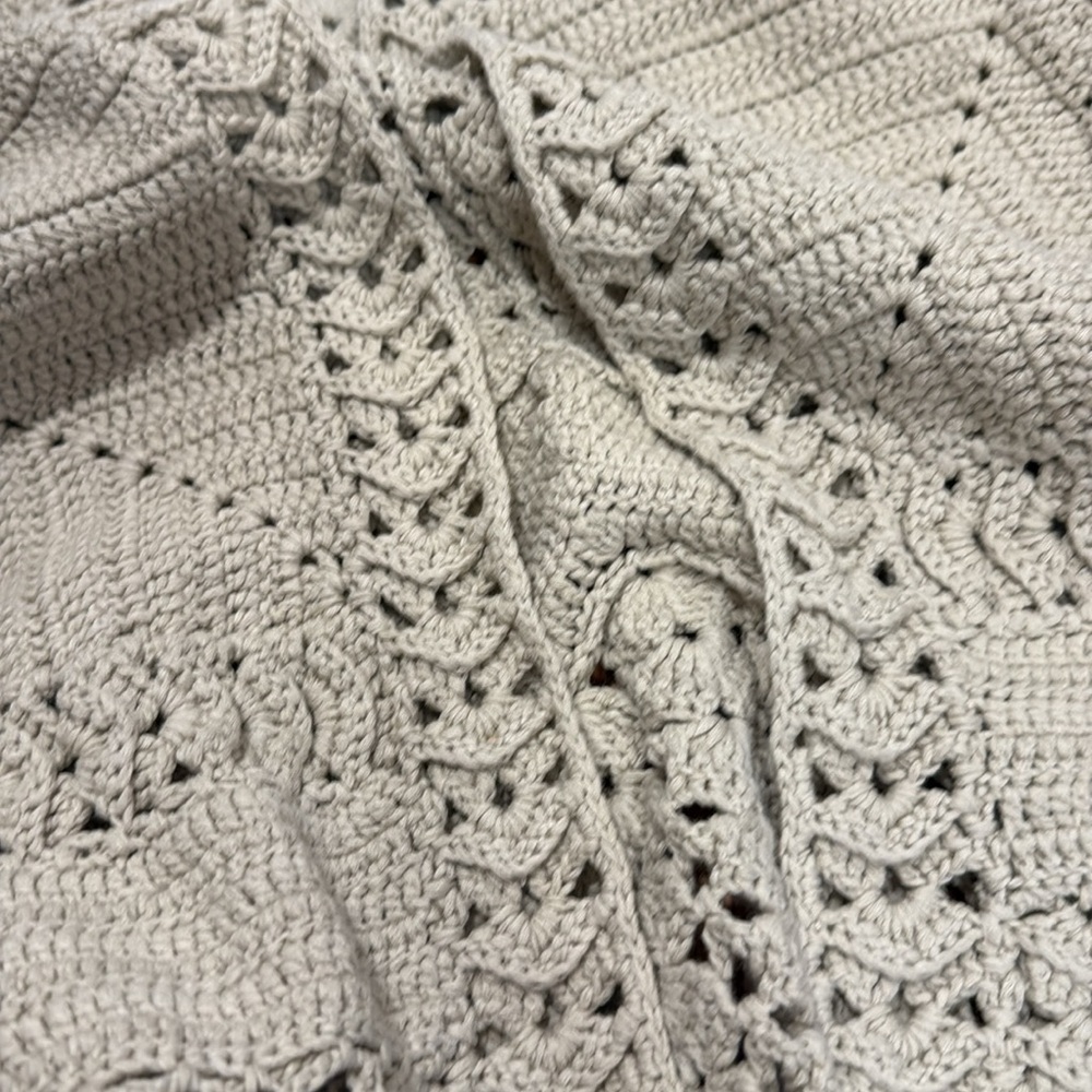 NWT Minnie Rose tan 100% cotton crochet open long cardigan fall XS - Picture 4 of 5
